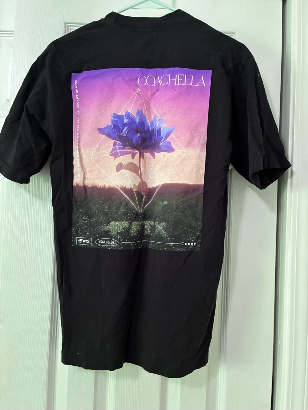 Coachella Vintage Black Graphic Tee with Purple Art Back Print Unisex